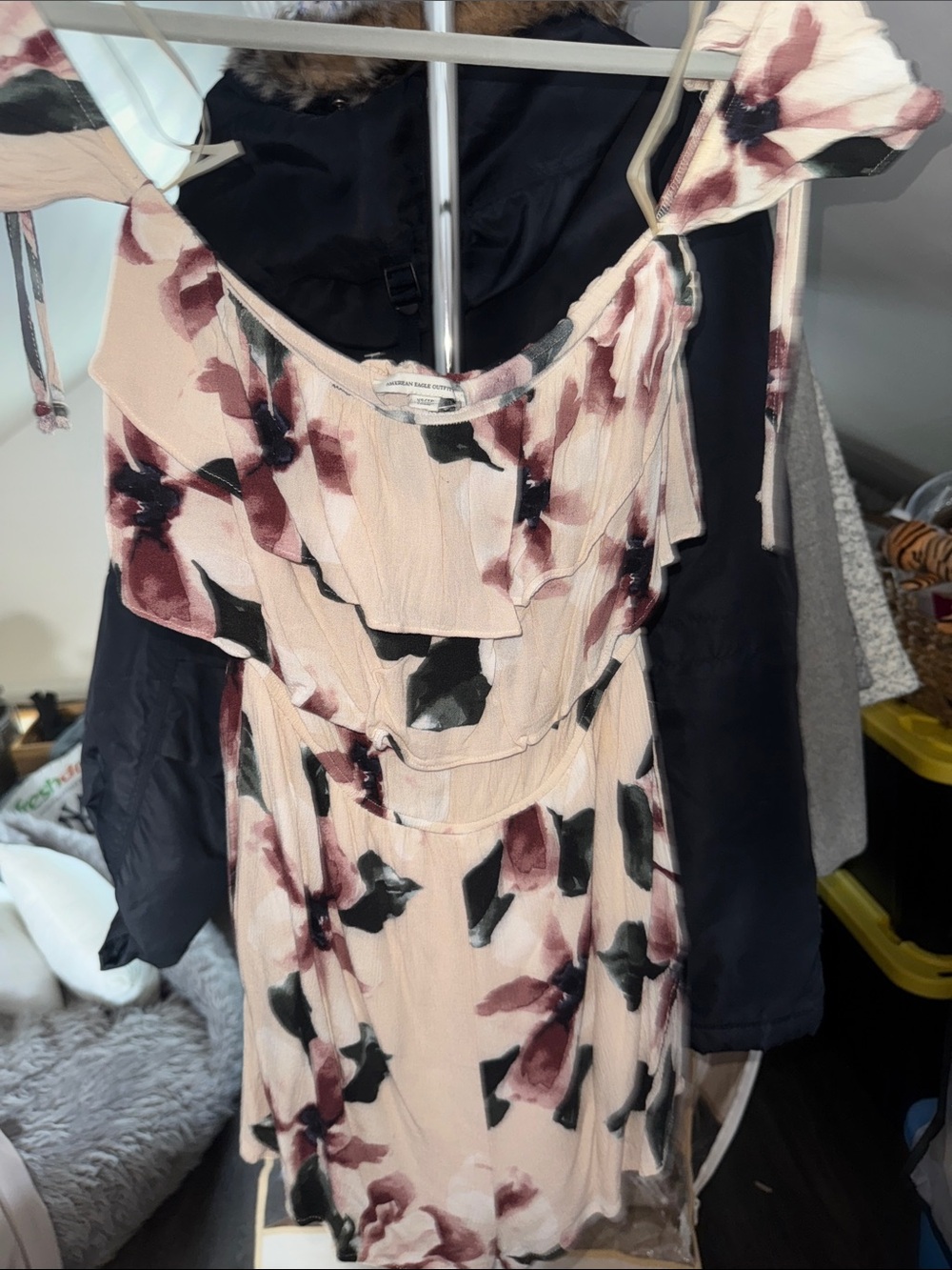 American Eagle Outfitters Blush Pink Floral Ruffle Romper